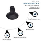 Joystick Knob for PG Drives Joystick Controllers (VSI, VR2, GC, Remote Plus) & Q-Logic: A black rubber knob with text and logos, designed for replacing worn-out joystick knobs on various power chair models.