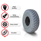 3.00-4 (10x3, 260X85) Foam-Filled Mobility Tire (2-5/8 Bead Width) with Durotrap C9210 Tread, featuring a hole in the center and text above it, ideal for scooters.