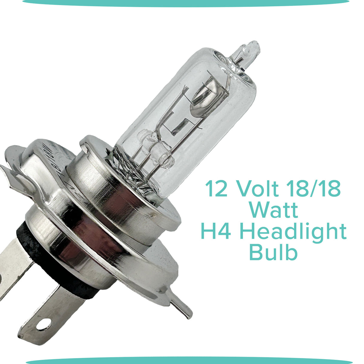 12 Volt 18/18 Watt H4 Headlight Bulb for Gas Scooters, close-up view showing the clear glass tube and metal base, ideal for 50cc, 125cc, and 150cc scooters.