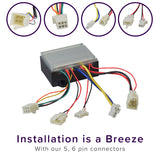 Close-up of the HB2430-TYD6 6-Wire Controller & Throttle Bundle for the Razor E300, Versions 1-10 and 12, highlighting the electrical connectors and wiring components.