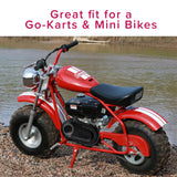 Plastic Torque Converter Clutch Cover for Go Karts & Mini Bikes displayed on a red motorcycle parked near water, emphasizing its protective function for the torque converter on 6.5 hp engines.