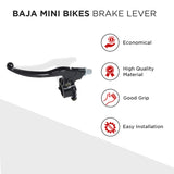 Black Left Brake Lever for the Baja Mini Bike MB165 & MB200 featuring a sturdy black metal lever with a screw, designed for heavy-duty ATV type braking systems.