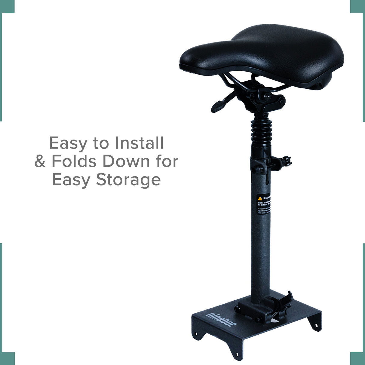 Seat with Mounting Post for the Ninebot MAX G30 Scooter, featuring a padded black seat, adjustable black metal post with shock absorber, designed for comfortable rides and easy fold-down storage.