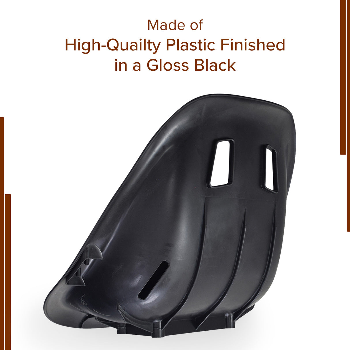 Seat for the Deluxe Hoverboard Go-Kart Kit, featuring a black plastic design with ventilation holes, ideal as a replacement for the Deluxe Hoverboard Go-Kart Attachment Kit.