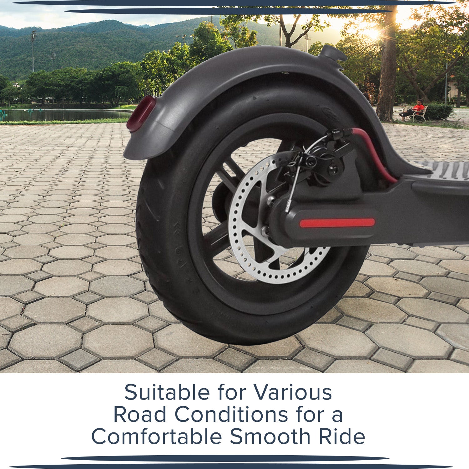 8-1/2x 2 Solid Tire for the Xiaomi Mi M365 electric scooter, featuring a puncture-proof, durable rubber design with visible tread and rim, ensuring no flat tires.