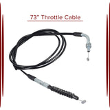 73 Throttle Cable for 150cc - 250cc Go-Karts & Dune Buggies, featuring a metal handle and hook on a black cable, shown in close-up detail.