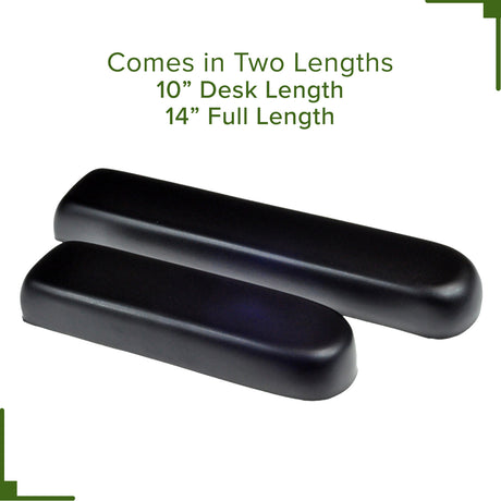 Black Vinyl Co-Molded Armrest Pad for Pride Scooters, featuring a rectangular shape with green text, designed to fit over the armrest weldment on the seat frame, providing comfort and durability.