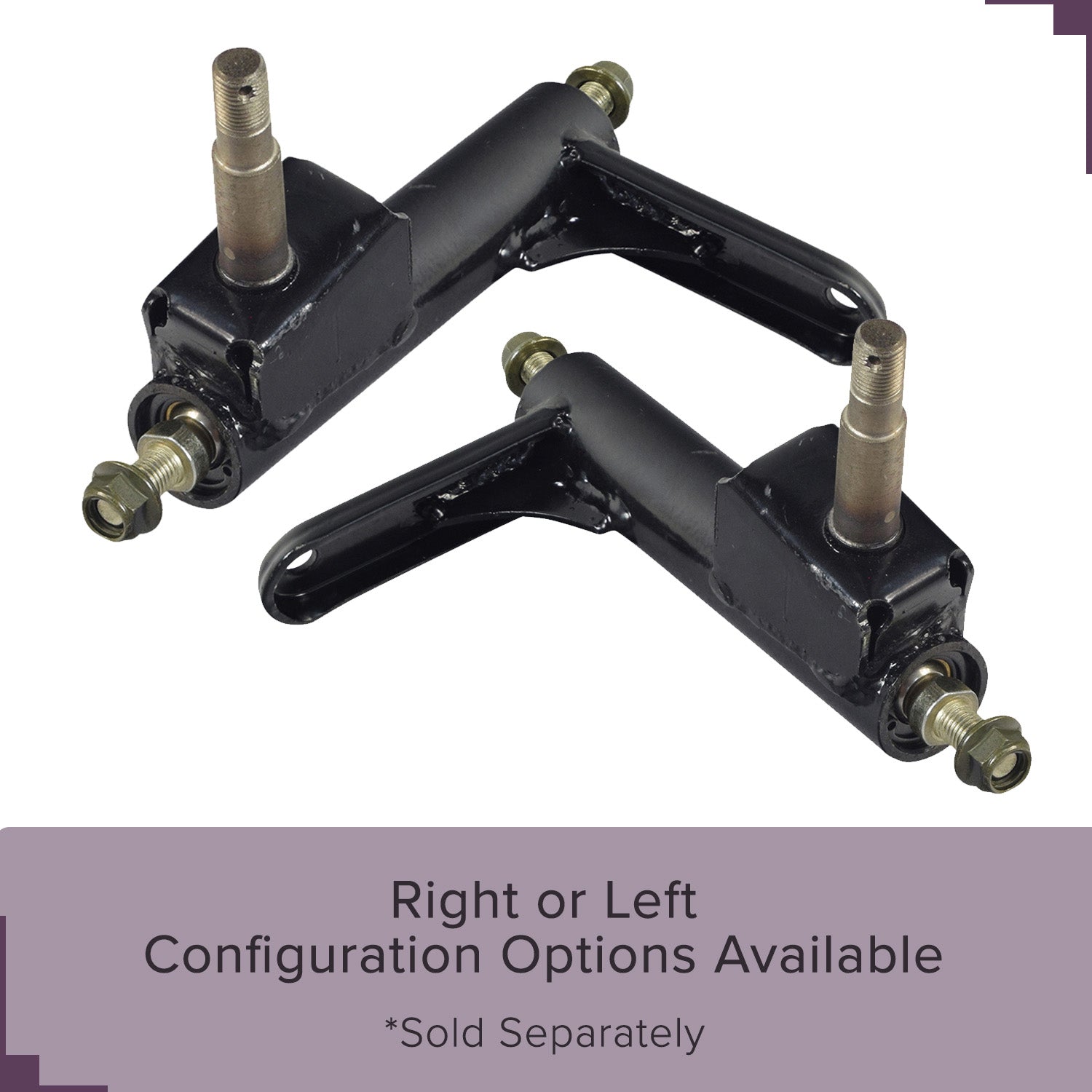 Spindle Steering Knuckle for the Coleman KT196 196cc 6.5 Hp Go-Kart, showing two black metal parts with visible nuts and screws, crucial for the front suspension system.