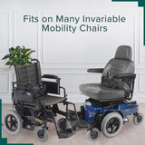 12-1/2x2-1/4 SOLID (Flat-Free) Urethane Scooter & Power Chair Inner Tube Insert displayed on a grey wheelchair with close-ups of the wheel and armrests, highlighting durable construction and flat-free design.