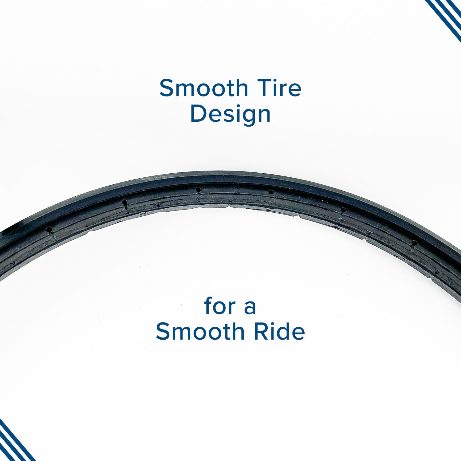 24x1 Solid Urethane Treadless Tire for Drive Medical Wheelchairs, black tire with blue lines, close-up of Drive Medical logo and text, suitable for various wheelchair models.