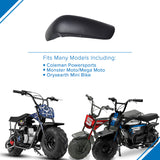 Black Rear Fender for Monster Moto / Mega Moto Classic 105cc, Classic 1000w, MM-B80 80cc, Motovox MBX10, & MBX11 Mini Bikes; displayed among small motorcycles, with close-up views highlighting its plastic build and mounting holes.