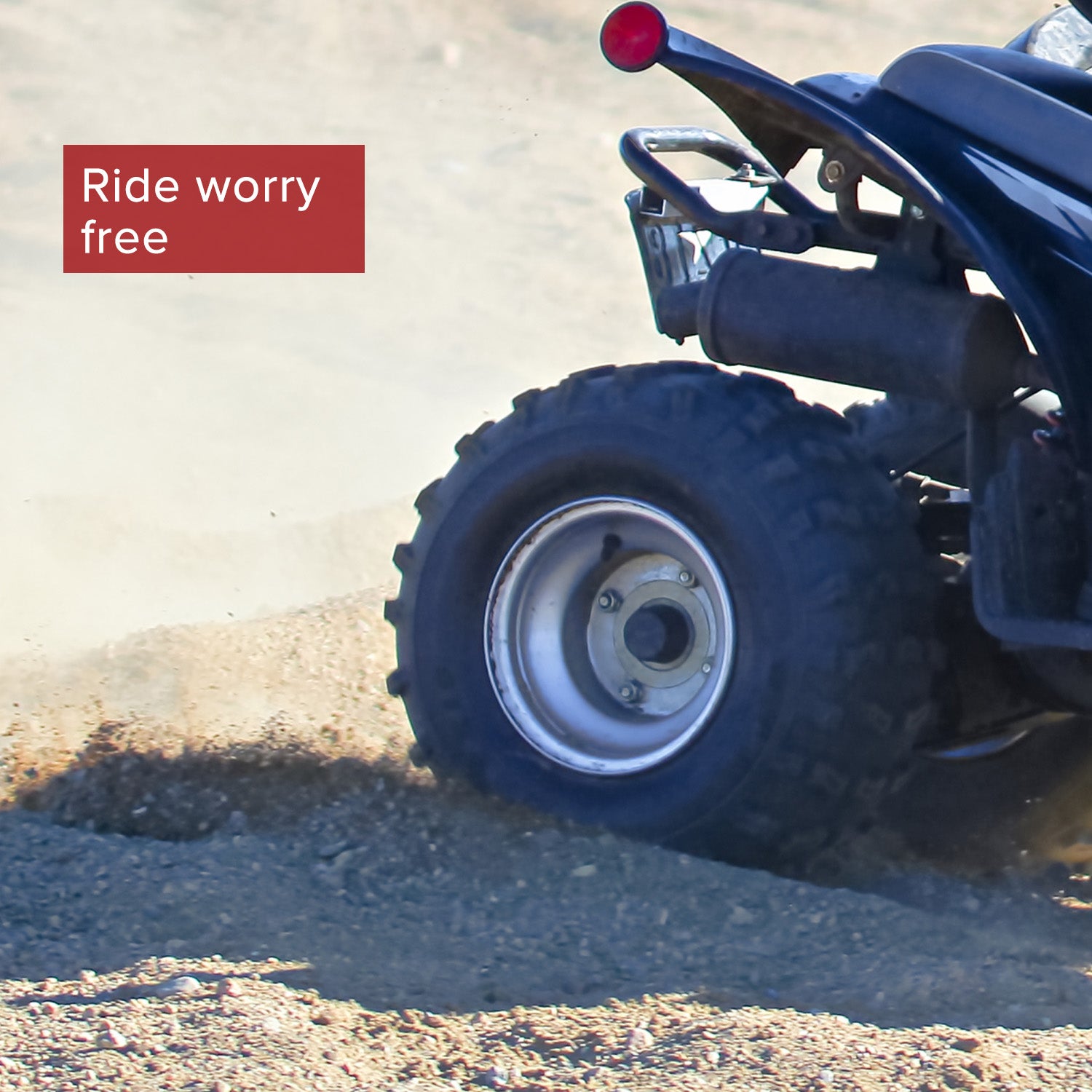 Front Axle Wheel Dust Cover for Coleman KT196, CK100, & SK100 Go-Karts protecting the front axle from dirt, dust, and moisture, shown on an off-road vehicle's tire and wheel.