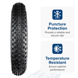 26x 4.0 Knobby Fat Bike Tire featuring meaty knobs for aggressive all-mountain/freeride use, providing superior cornering and braking traction. Ideal for off-road biking on gravel and dirt trails.