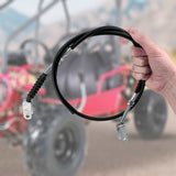 Hand holding a 41 Gear Shift Reverse Cable with Clevis Ends for TaoTao GK110 Go-Kart, highlighting the black cable and U-bracket clevis ends.