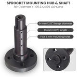 Sprocket Mounting Hub & Shaft for Coleman KT196 & CK196 Go-Karts, featuring a black metal cylinder with multiple holes and a hub, essential for replacing old go-kart units.