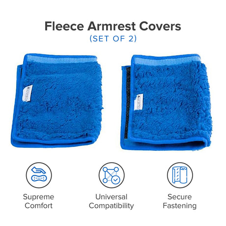 Fleece Armrest Covers for Wheelchairs, Power Chairs, & Scooters (Set of 2), featuring plush cushioning and secure hook & loop strips, folded neatly on a white background.