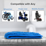 Fleece Armrest Covers for Wheelchairs, Power Chairs, & Scooters (Set of 2) shown on a table, showcasing plush, faux fleece material with hook & loop strips for secure attachment.