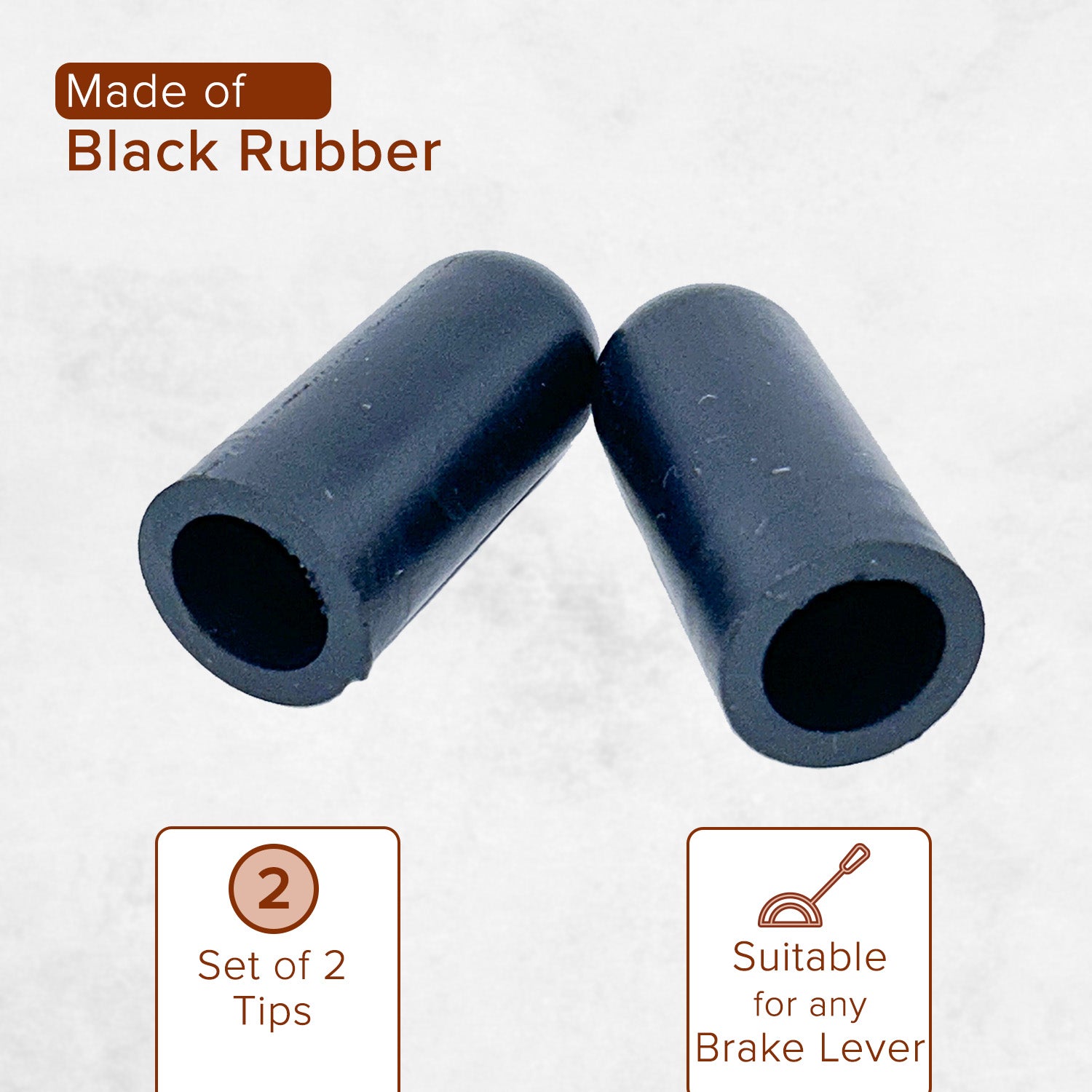 Black Rubber Tips for 5/8 Round Wheelchair Lock Extensions (Set of 2) – two small, cylindrical black rubber tips designed for easy grip and secure locking of wheelchair brake levers.