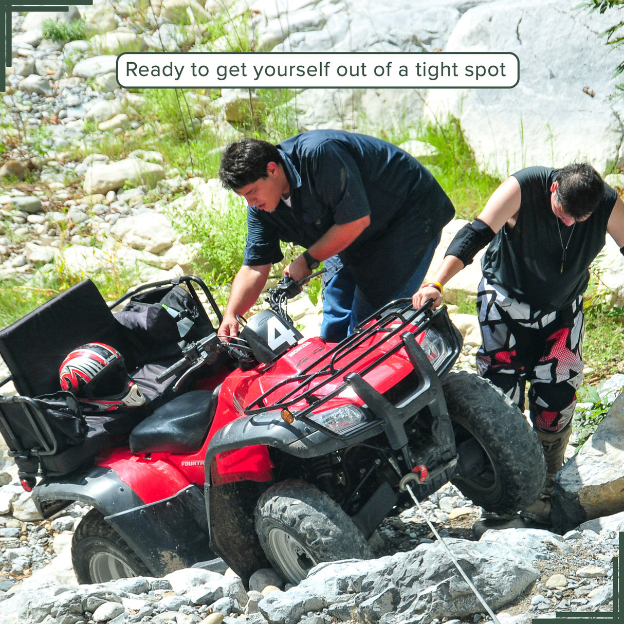 12 Volt Winch Solenoid Relay for ATVs (Non-Hisun) attached to an ATV, showing four terminals and a 4-wire cable with a 4-pin male connector, in an outdoor setting.