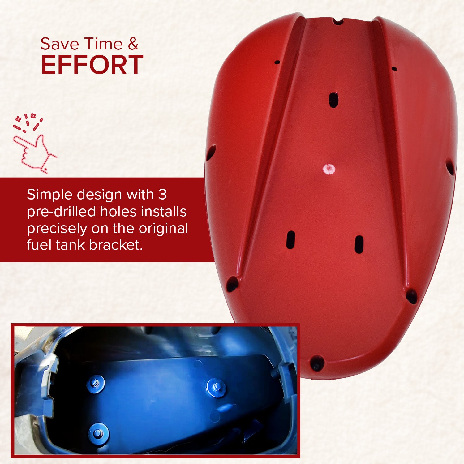 Decorative Fuel Tank for the Coleman CT200U-EX, CT200U-EXR & CT200U-EX V Mini Bikes, featuring a red plastic design with holes, enhancing the bike's appearance without holding fuel.