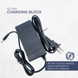 42 Volt Charger for Jetson® Bolt & Bolt Pro Electric Bicycles, featuring a black coaxial plug and power cord, optimized for Lithium-ion batteries.