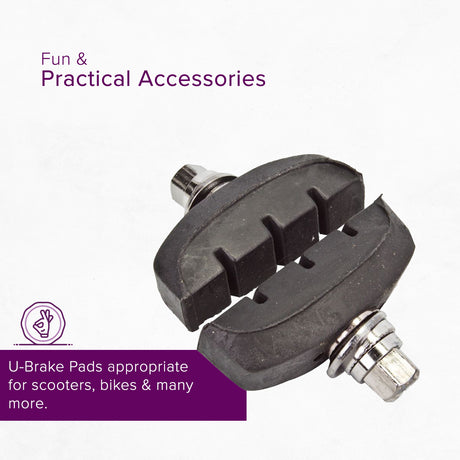 53 mm Cantilever & U-Brake Pads for bikes, shown as a pair of black pads with visible metal screws, ideal for enhancing scooter and bicycle braking performance.