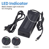 42 Volt Charger for Hover-1 Alpha, Journey, & Rally Folding Electric Scooters featuring a black power supply unit with attached wires and coaxial connector, designed for efficient Lithium-ion battery charging.