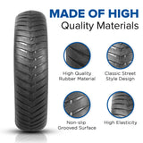 12-1/2 x 3.0 Street V-Groove Tire for Schwinn S750, showcasing detailed tread pattern, close-up view highlighting rubber texture and sipes for enhanced grip on paved surfaces.