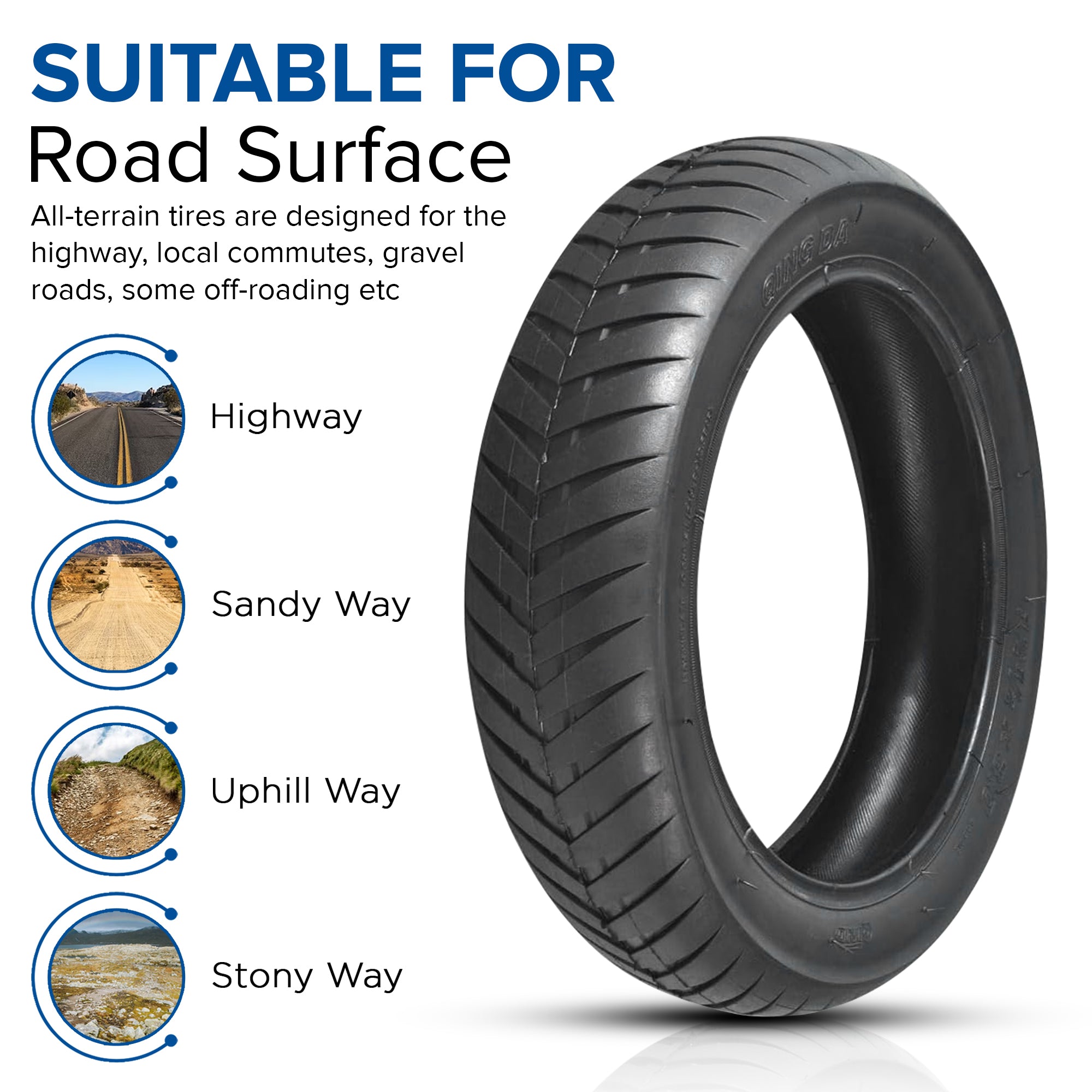 12-1/2 x 3.0 Street V-Groove Tire for Schwinn S750, featuring a detailed tread pattern, designed for enhanced grip on paved surfaces, ideal for smooth rides on electric scooters.