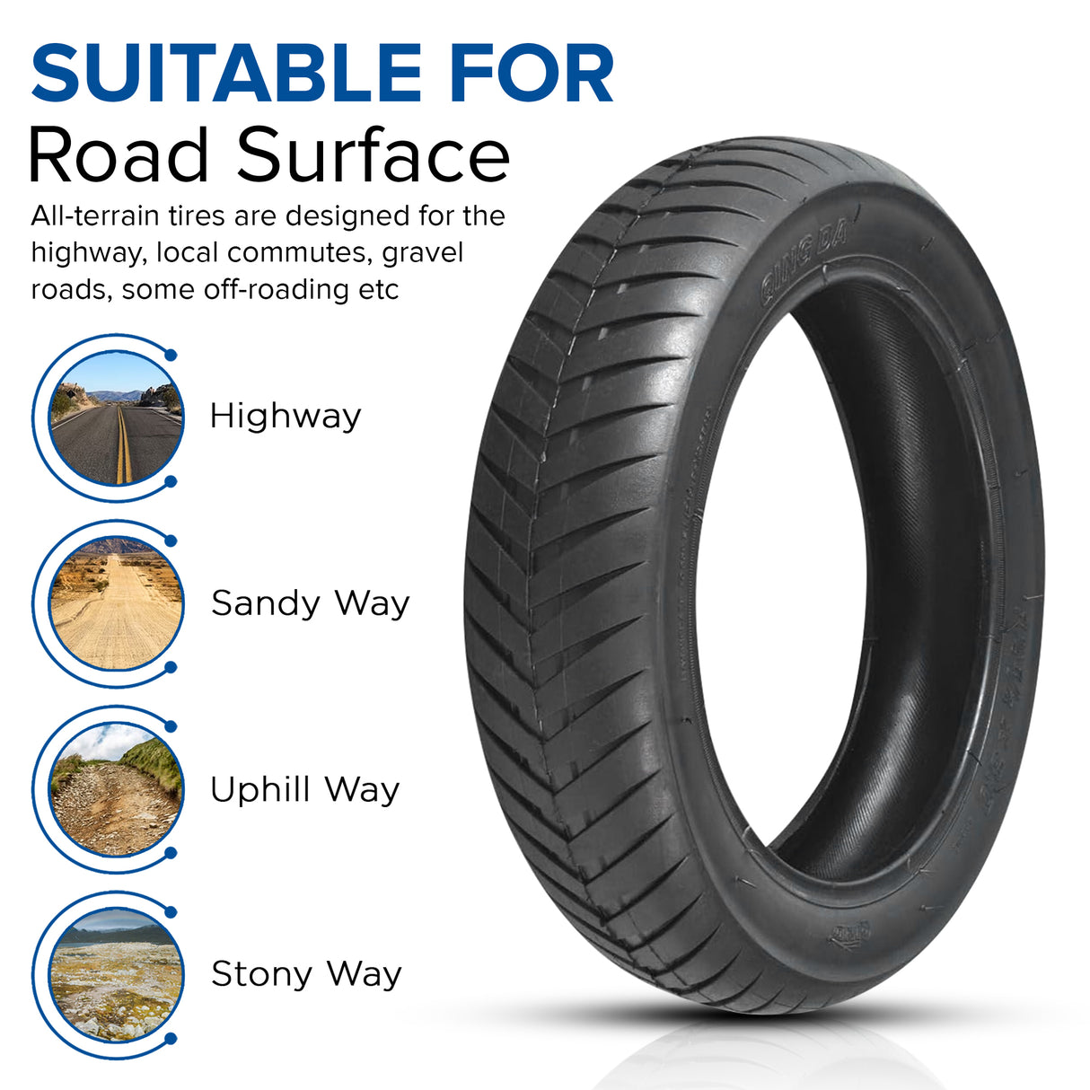 12-1/2 x 3.0 Street V-Groove Tire for Schwinn S750, featuring a detailed tread pattern, designed for enhanced grip on paved surfaces, ideal for smooth rides on electric scooters.