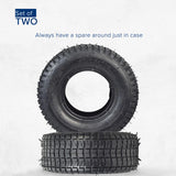 9x3-1/2 (9x3.50-4) Scooter Tire with spikes, stacked in a pile, showcasing the tread pattern. Suitable for various scooter applications, compatible with rims 3-1/2 to 4 wide.