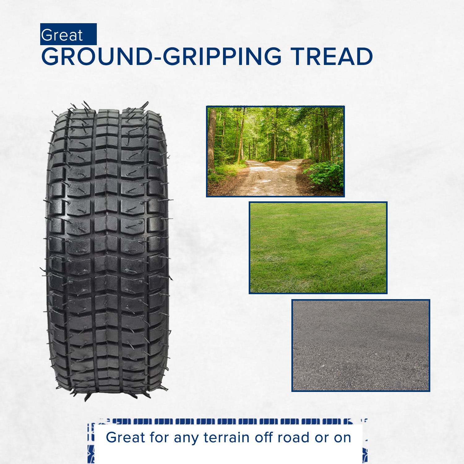 9x3-1/2 (9x3.50-4) Scooter Tire with pronounced tread pattern, suitable for various scooter applications, shown on a grassy surface.