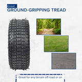 9x3-1/2 (9x3.50-4) Scooter Tire with pronounced tread pattern, suitable for various scooter applications, shown on a grassy surface.