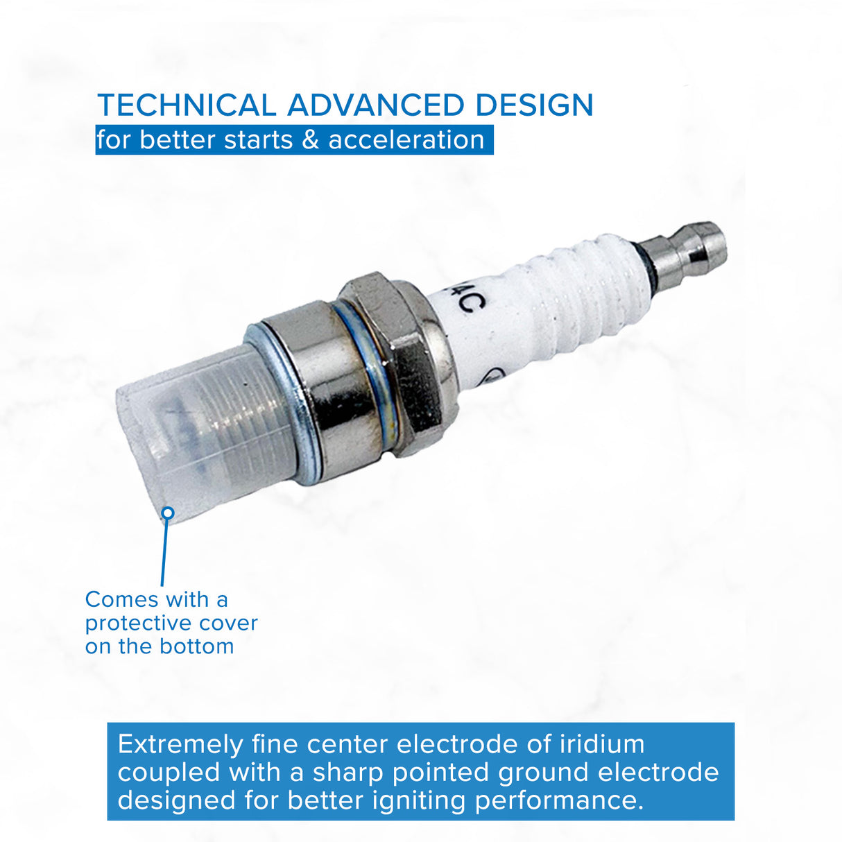 Z4C Spark Plug for 80cc 2-Stroke Bicycle Engine Kits, shown with a clear plastic cap and in close-up detail, suitable for various small gas engines from 48cc to 80cc.