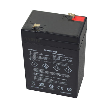 6 Volt 4.5 Ah Battery for Flybar Electric Bumper Cars, a compact rectangular black battery with white text and red labels. Suitable for children's ATVs, cars, trucks, and scooters.