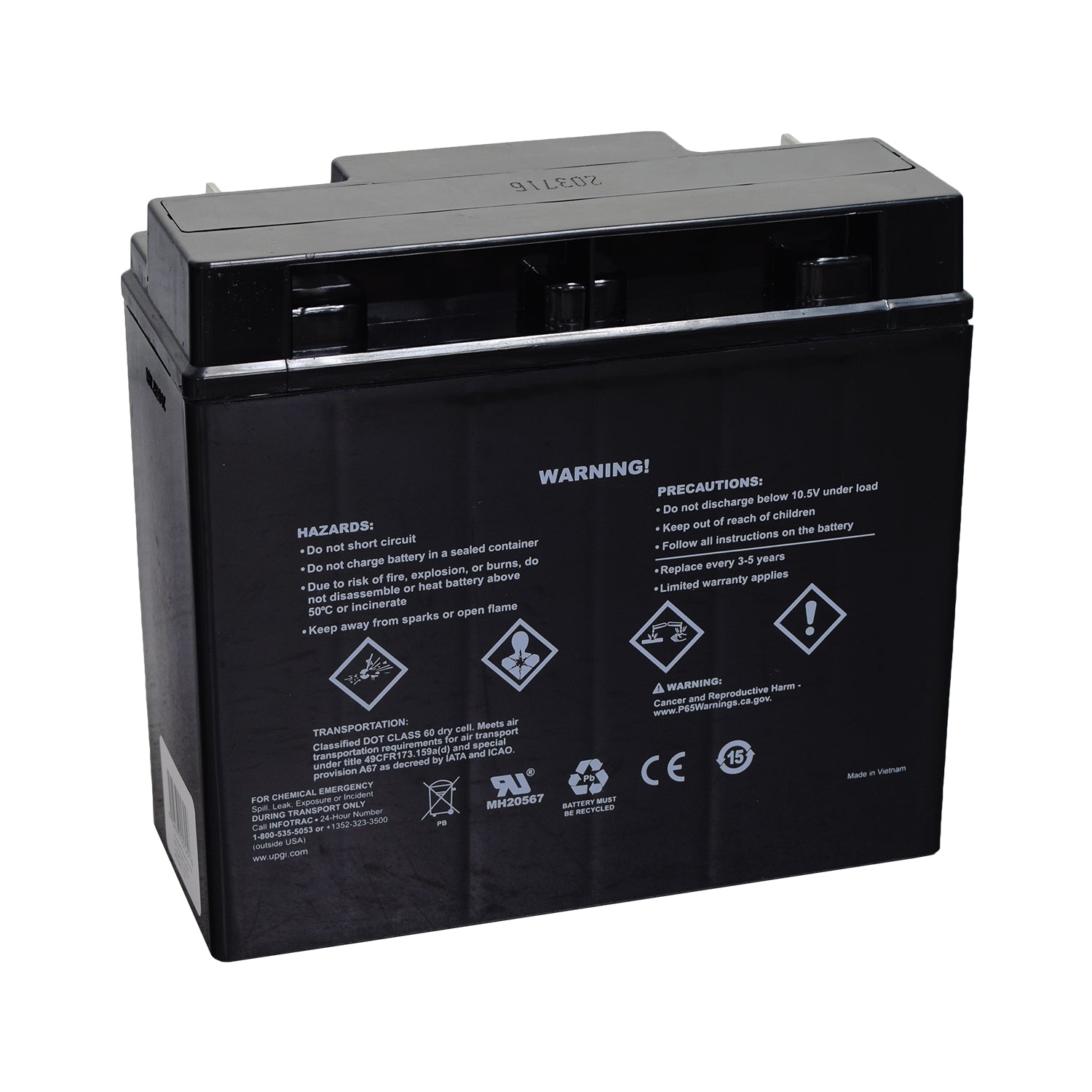 12 Volt AGM Battery for Mobility Scooter & Power Chair Vehicle Lifts, featuring a black casing with white text, suitable for high capacity and maintenance-free operation.