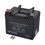 U1 (35 Ah) 12 Volt UB12350 AGM Mobility Scooter & Power Chair Battery with Post Terminals, featuring a black plastic case and handle, displayed with L-shaped post terminals.