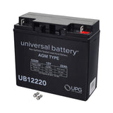 Half U1 22 Ah (18 Ah Upgrade) 12 Volt AGM Mobility Scooter Battery with silver text, including screws.