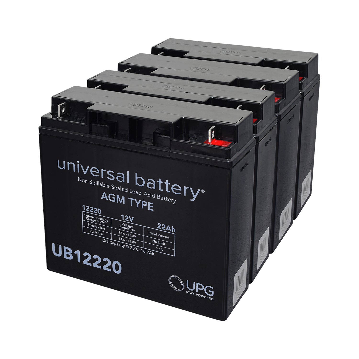 Half U1 22 Ah (18Ah Upgrade) 48 Volt AGM Scooter Battery Pack shown in a group, highlighting the black batteries with visible white text on their labels.