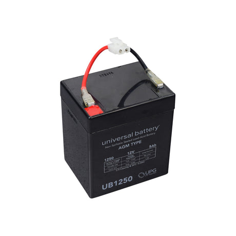 5 Ah 12 Volt AGM Battery (4 Ah Replacement) with Connector for Minimoto/Banzai Submersible Cruiser, featuring red and white wires for direct plug and play installation.