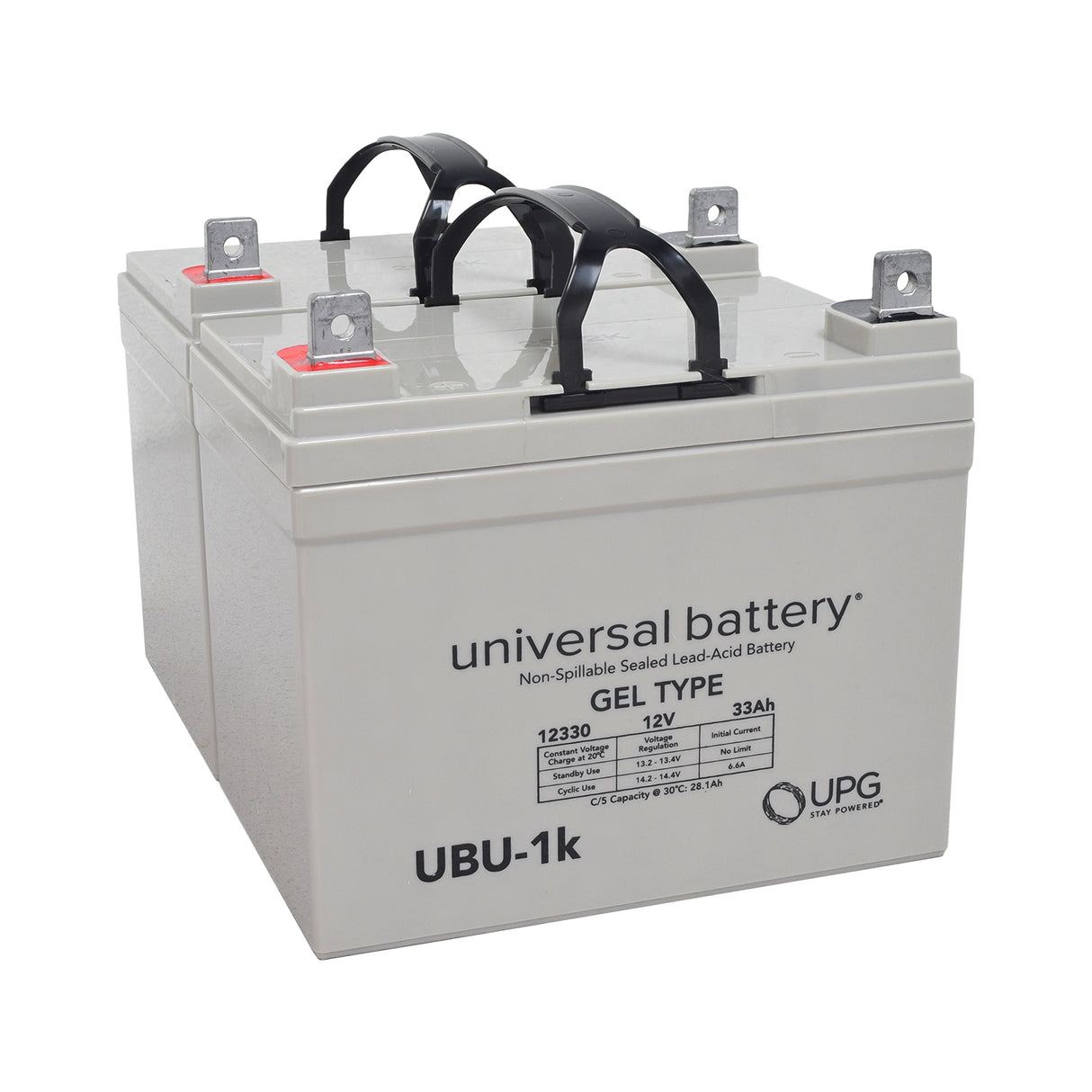 24 Volt U1 Battery Pack for the Mega Motion Endeavor X featuring a white casing with black handles, visible metal components, and a detailed label with text and numbers.