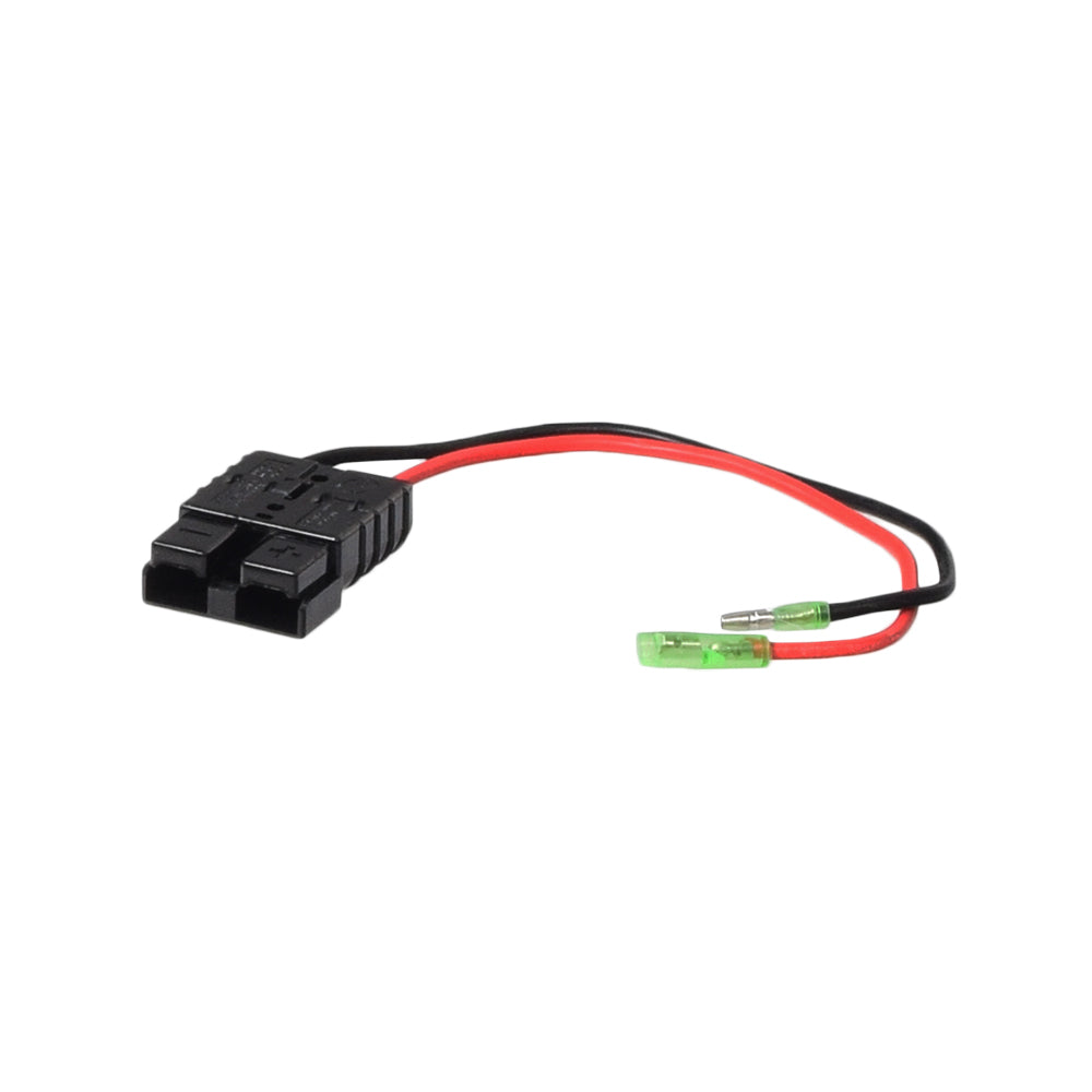 24 Volt 20 Ah Lithium-ion Electric Bike e-Bike Battery Pack & Charger, showing a black and red electrical connector with attached cable for secure and efficient power transfer.