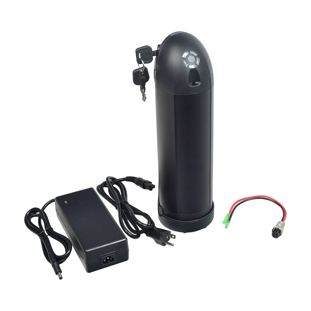 36 Volt 10 Ah Lithium-ion Electric Bike Bottle-Style Battery Pack, Bracket, & Charger (Missing Hardware)