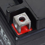 Close-up of a 12 Volt YTX4LB Replacement Sealed AGM Battery for Hyosung Scooters, showcasing its compact, maintenance-free design and sealed terminals, ideal for 50cc street scooters.