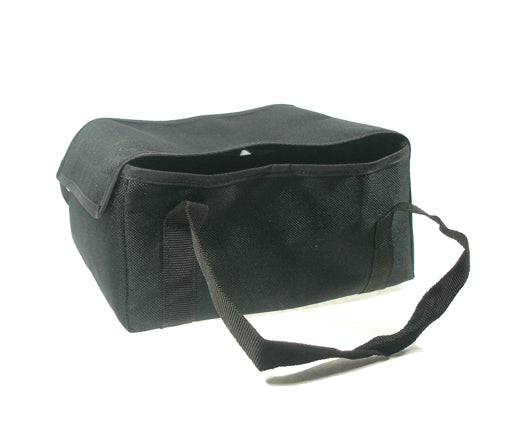 Battery Bag for (2) 12 Volt 12 Ah Batteries features a sleek design with a sturdy strap, ideal for storing and transporting two batteries compatible with the Quick Change System (QCS).