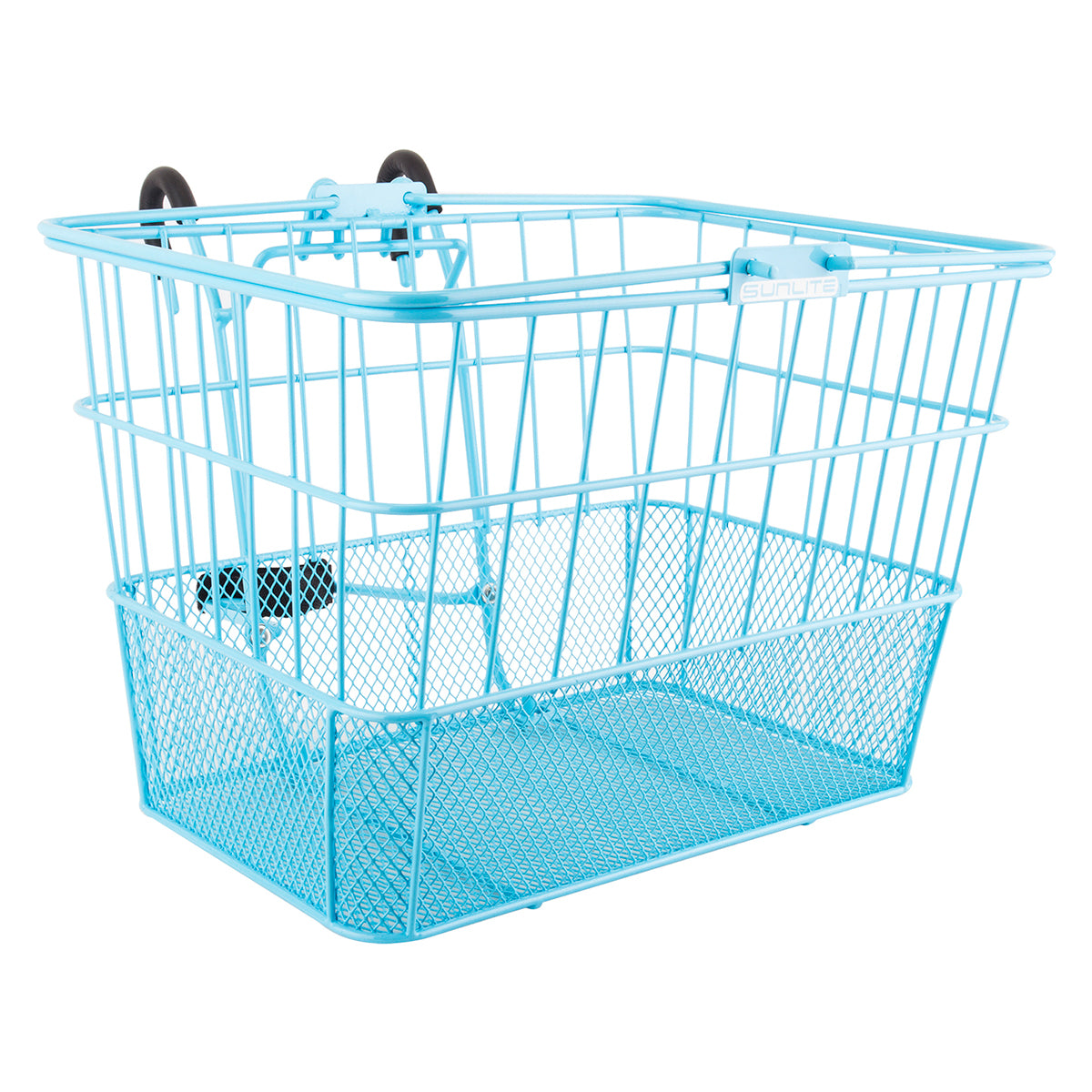 Lift-Off Wire Basket with Mesh Bottom, featuring a sturdy wire construction and convenient black handles, perfect for attaching to bikes or scooters for carrying items securely.