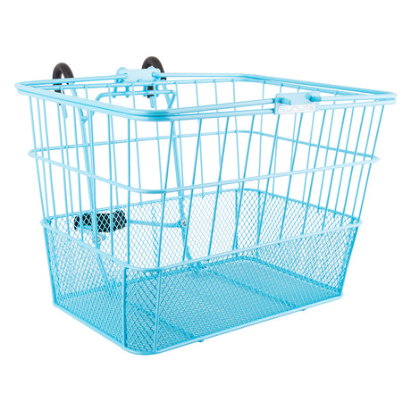 Lift-Off Wire Basket with Mesh Bottom, featuring a sturdy wire construction and convenient black handles, perfect for attaching to bikes or scooters for carrying items securely.