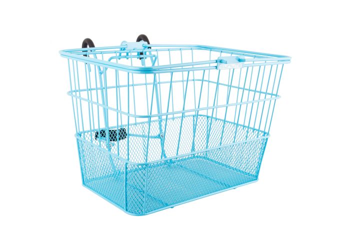 Lift-Off Wire Basket with Mesh Bottom, featuring black handles and a sturdy frame, ideal for bikes or scooters.