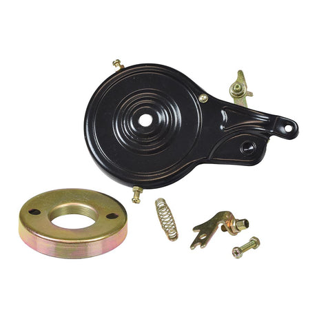 80 mm Bicycle Rear Band Brake Assembly for Schwinn Meridian Trikes, featuring a black metal pulley with a central hole, metal nut, screws, and a riveted band designed for superior braking on small 2-wheel axle barrels.