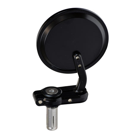 Bar-End Mirror for Recreational Scooters featuring a black round optical grade convex mirror with a silver handle and a side screw for attachment.